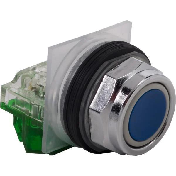 Push-button, Harmony 9001K, metal, flush, blue, 30mm, spring return, 1 C/O