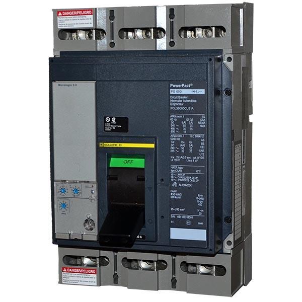 Circuit breaker, PowerPacT P, 600A, 3 pole, 600VAC, 18kA, lugs, Micrologic 3.0, 100%