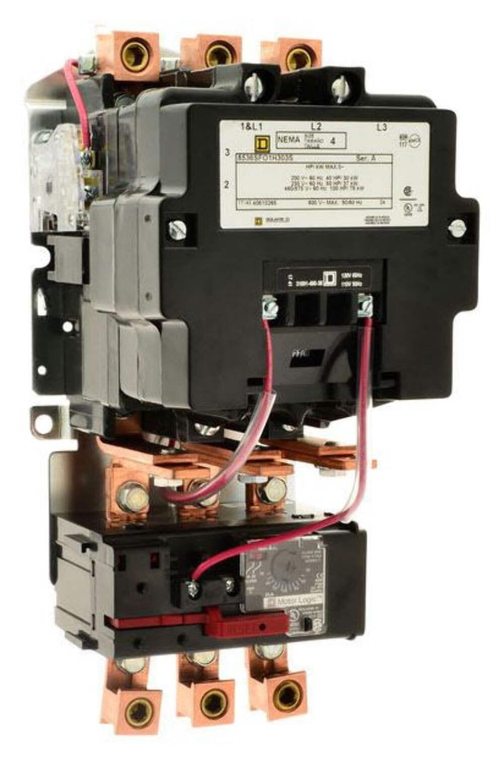 NEMA motor starter, Type S, nonreversing, Size 4, 135A, 100HP at 460VAC, 10kA SSCR, 3 phase, 3 pole, melting alloy, 120VAC coil, NEMA 1