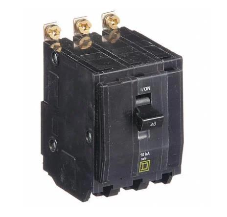 Mini circuit breaker, QO, 40A, 3 pole, 120/240VAC, 10kA, bolt on mount