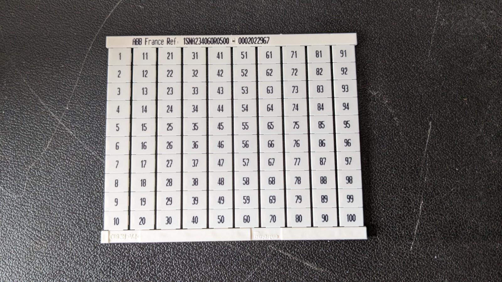 RC810 Terminal Block Markers pre-printed 1->100 Vertical