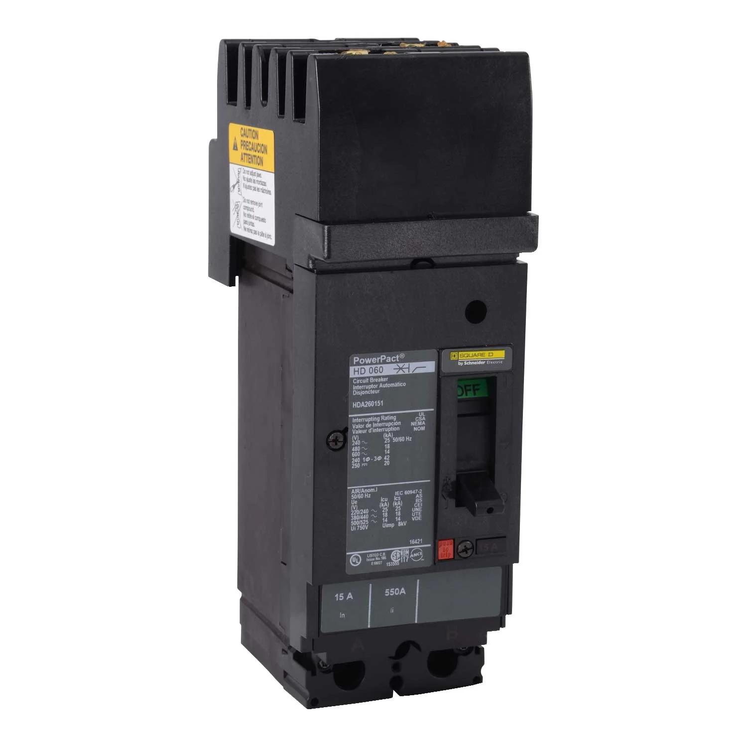 Circuit breaker, PowerPacT H, 100A, 2 pole, 600VAC, 14kA, I-Line, thermal magnetic, 80%, AC