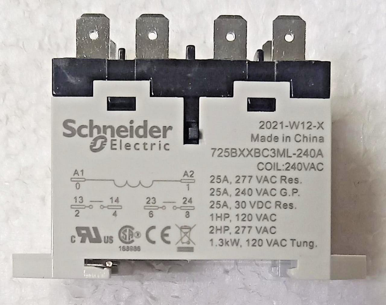 Power relay, SE Relays, 25A, 2NO, 240VAC, LED push button, blade terminals, DIN or panel mount