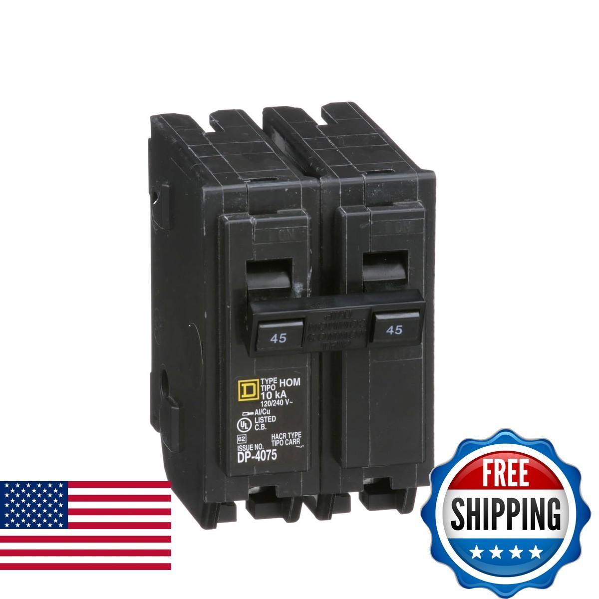 Mini circuit breaker, Homeline, 45A, 2 pole, 120/240VAC, 10kA AIR, standard type, plug in, UL