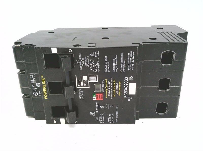 Circuit Breaker, PowerLink™, 20A, 3 pole, 480Y/277VAC, 14kA, remotely operated, bolt on mount