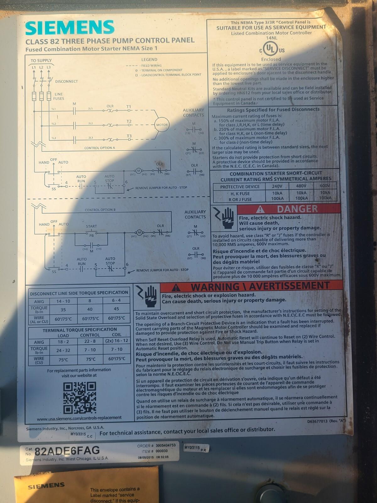 PUMP PANEL, S1, SSOLR, 240VAC, DISC
