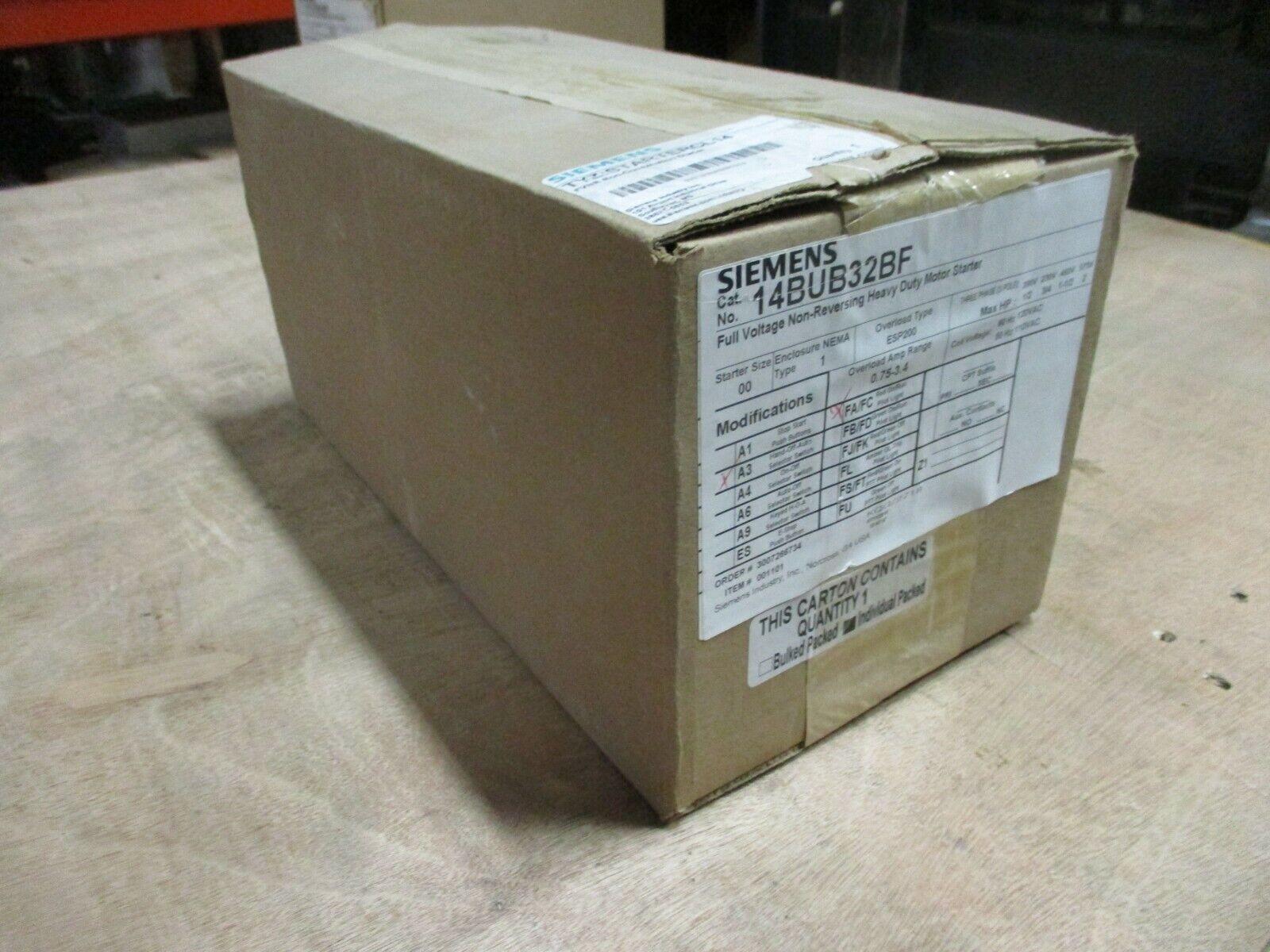 Enclosed Size 00 Starter 14BUB32BF 120V Coil Trip: 0.75-3.4A Surplus