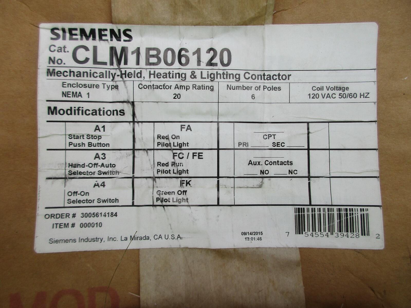 CLM1B06120 Heating Lighting CONTACTOR Enclosure Only No Lugs Included
