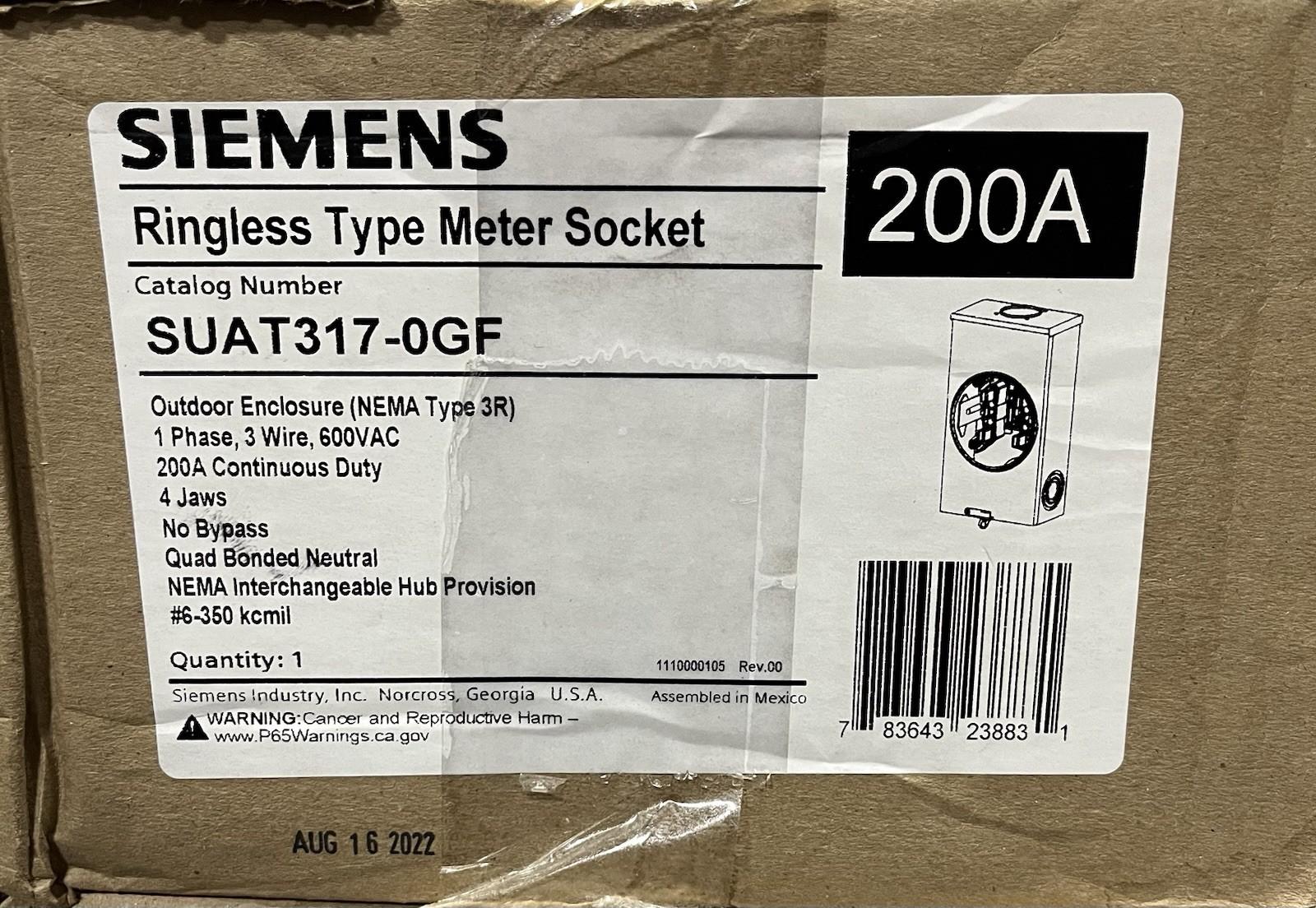 SUAT317-0GF Meter Socket with Jaw Ringless Cover and Overhead Feed