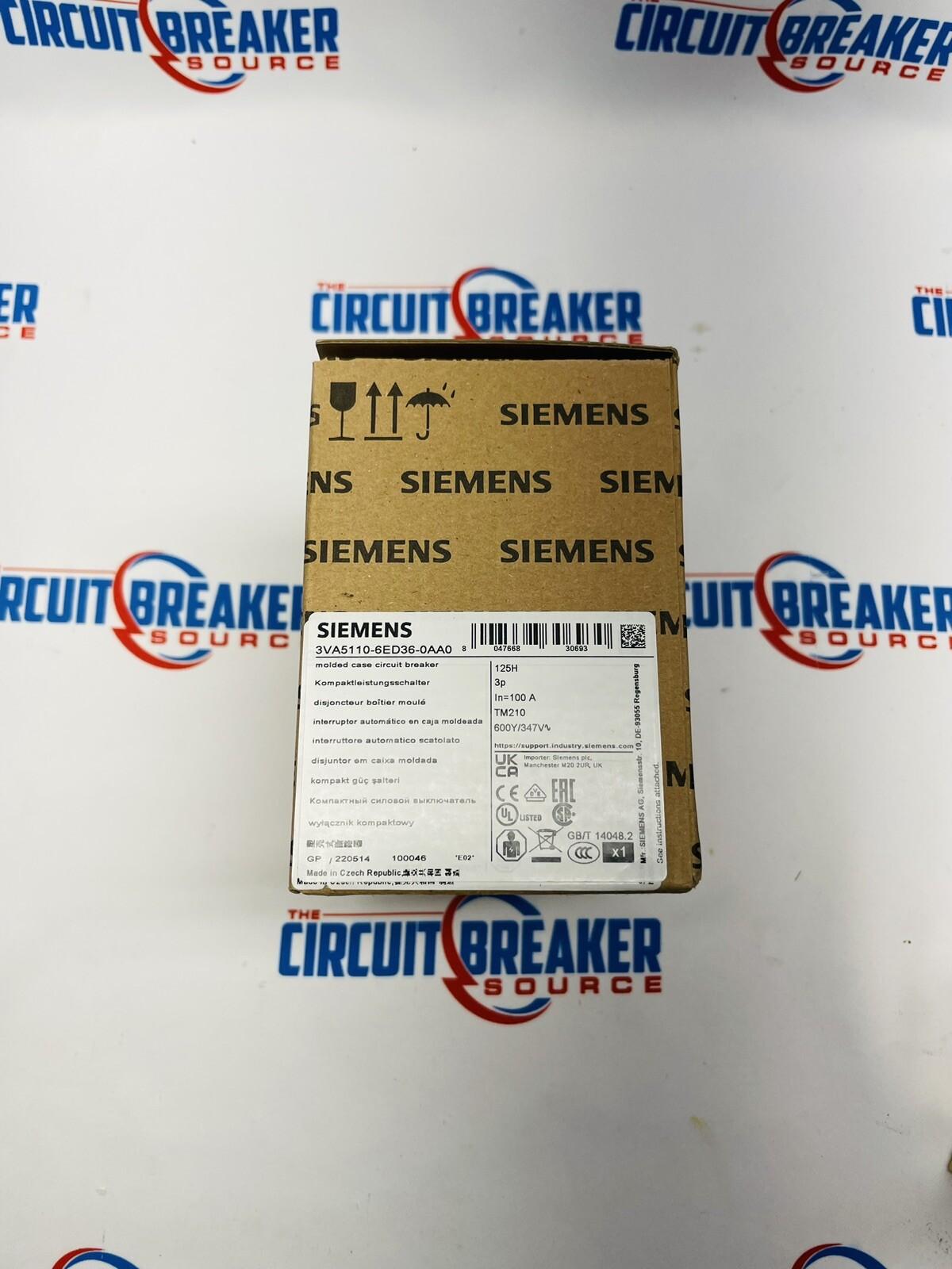 3VA5110-6ED36-0AA0 Molded Circuit Breaker 3p 100A 125H