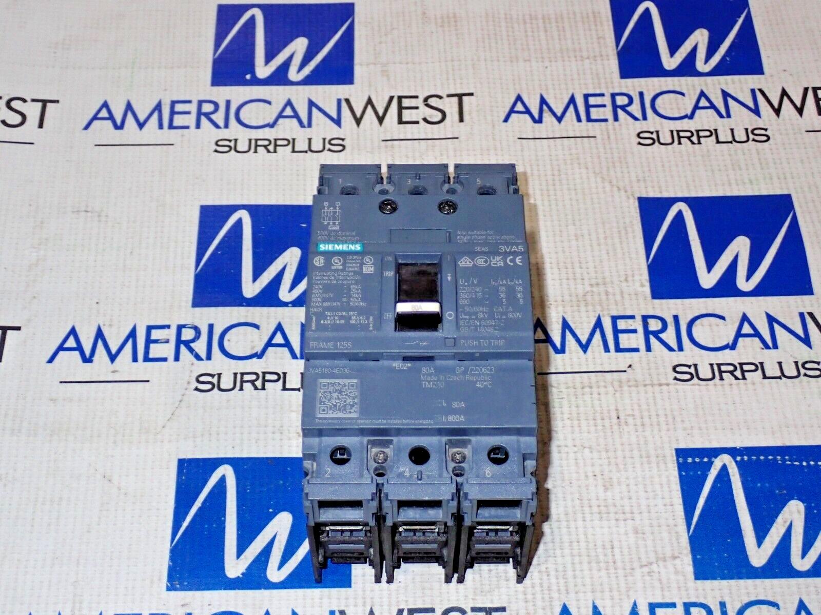 3VA5180-4ED36-0AA0 Circuit Breaker Frame 125S 80 Amp Pole 600Y/347V