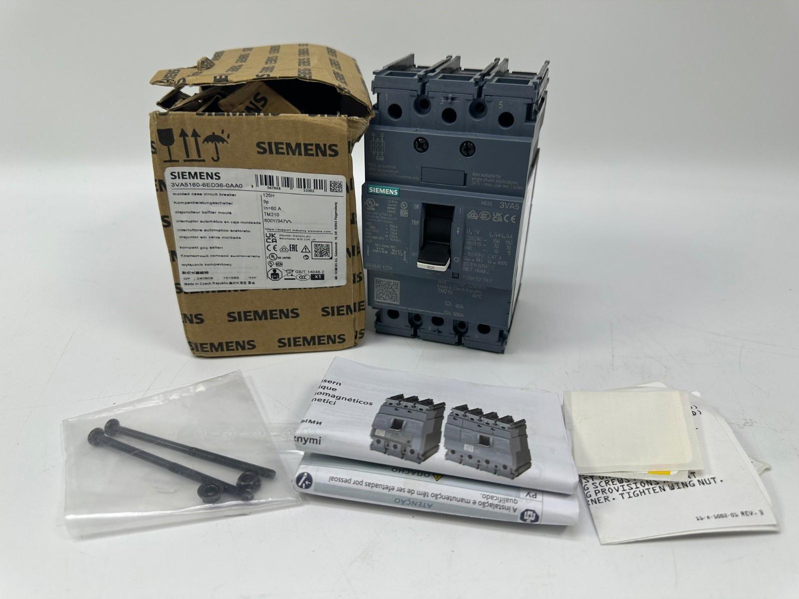 3VA5160-6ED36-0AA0 Molded Case Circuit Breaker 60A 3-POLE