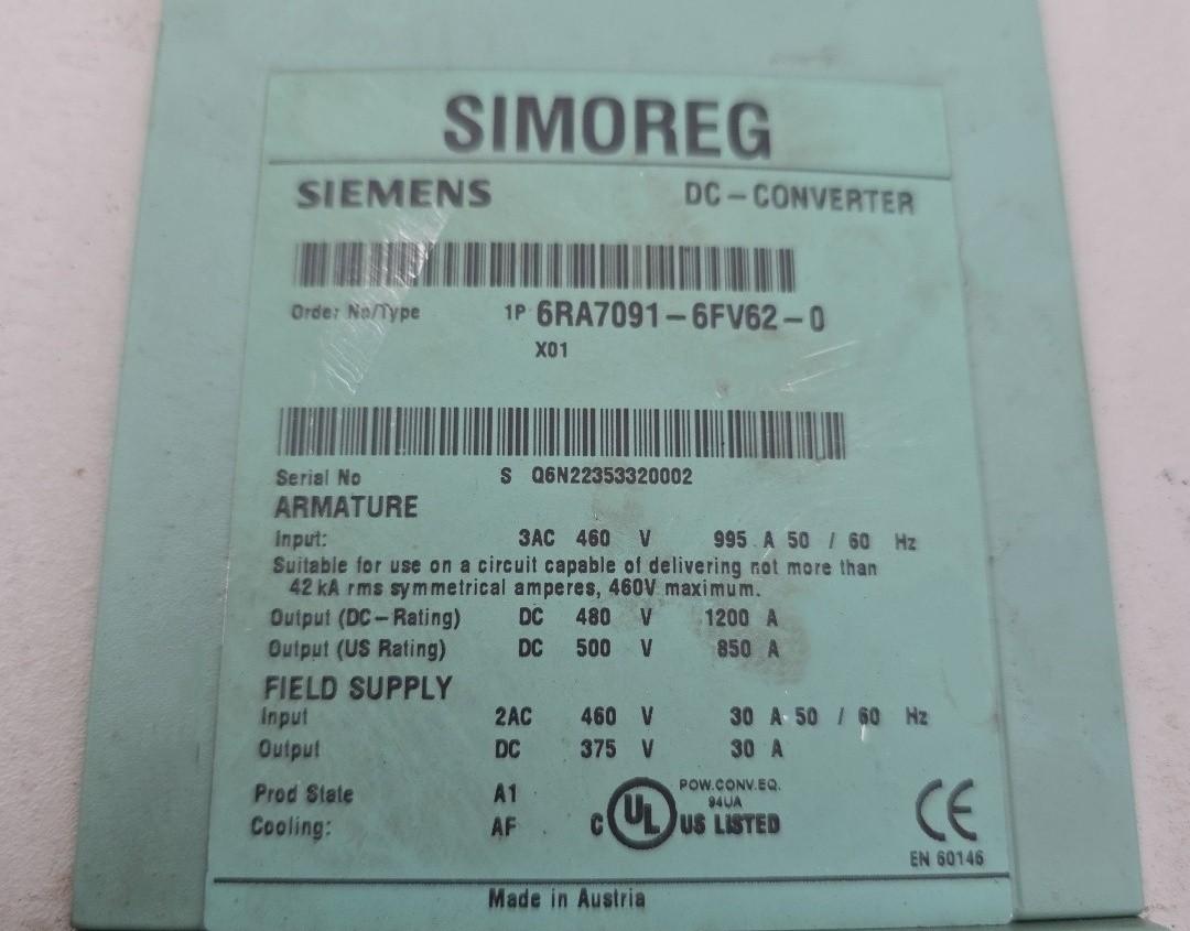 6RA7091-6FV62-0 DC Converter 6RA7 091-6FV62-0 3AC 460V 995A