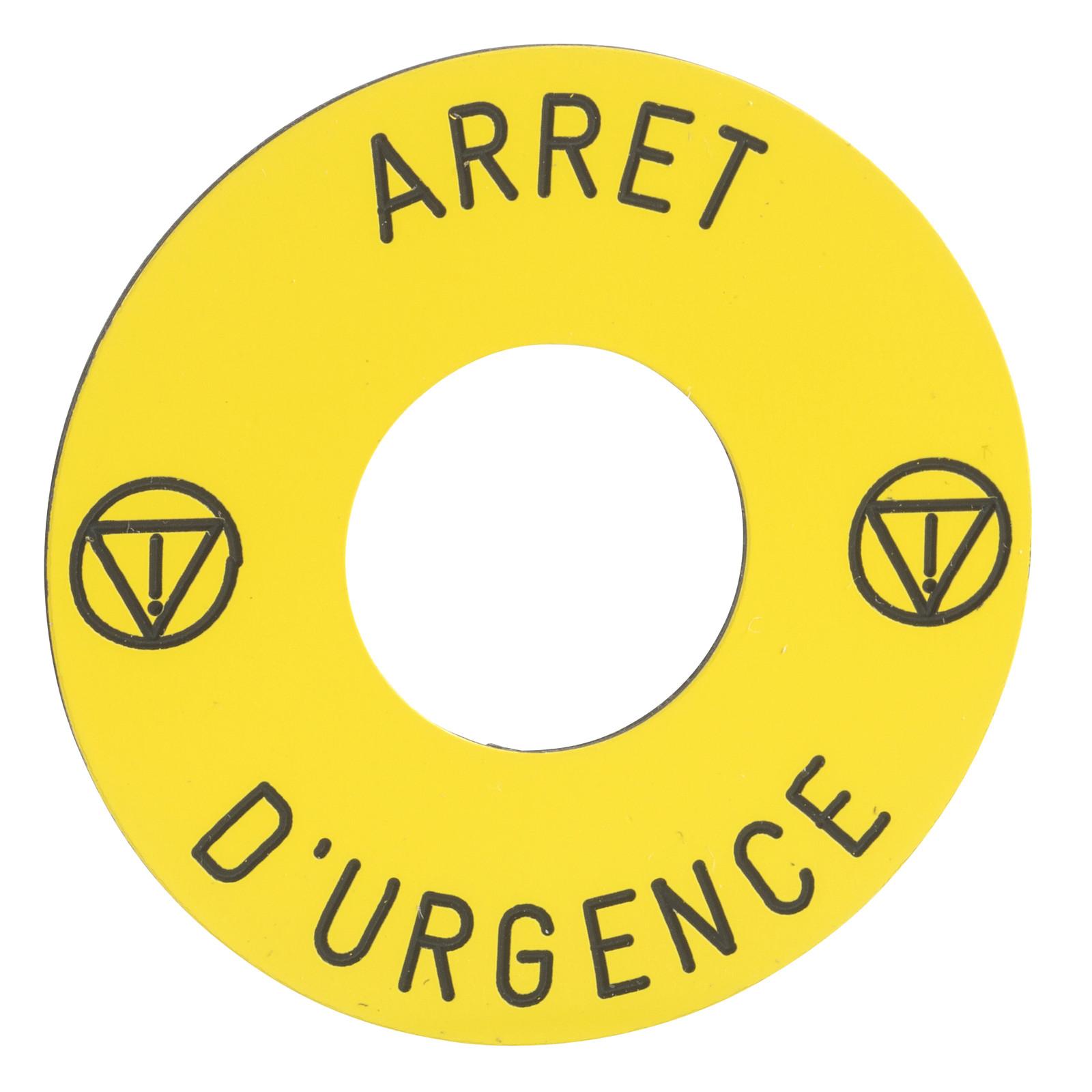Harmony XB6, marked legend Ø 45 for emergency stop pushbutton, ARRET D'URGENCE