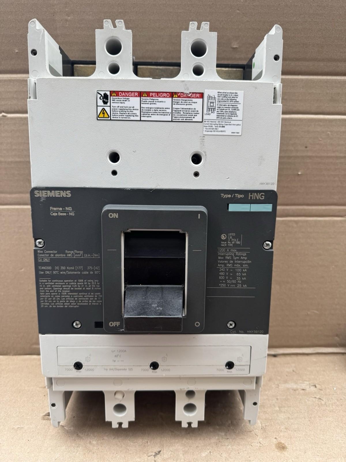 HNY3B120 1200 Amp 3P HNG Circuit Breaker 3VL7112-6KN30-0AA0 NG 1200A