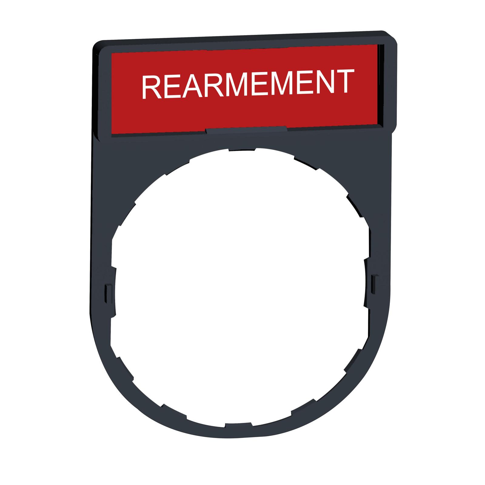 Legend holder, Harmony XB4, 30 x 40mm, plastic, 8 x 27mm legend, white marked REARMEMENT