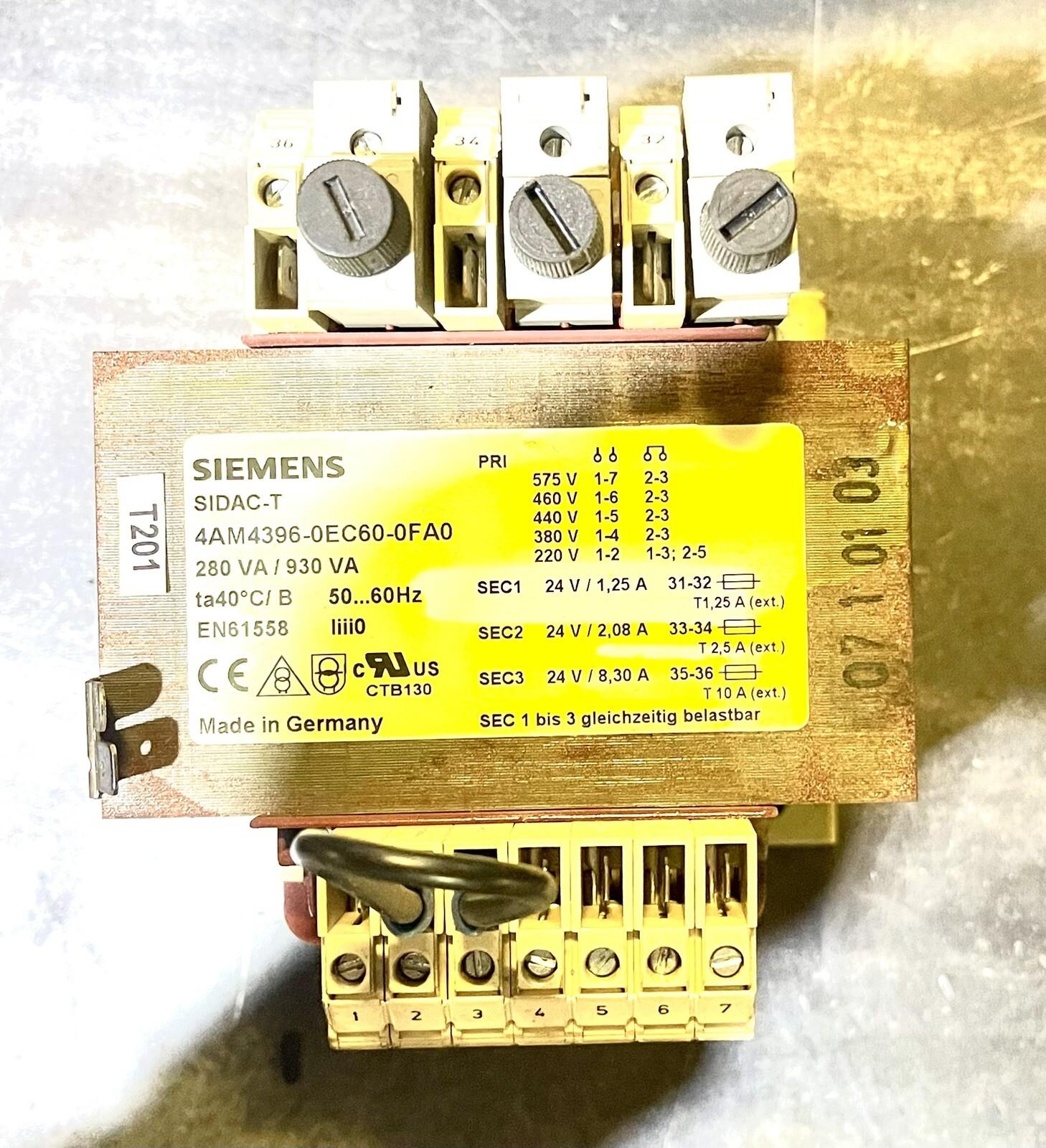 SIDAC Transformer 4AM4396-0EC60-0FA0 280VA 930VA Excellent Condition