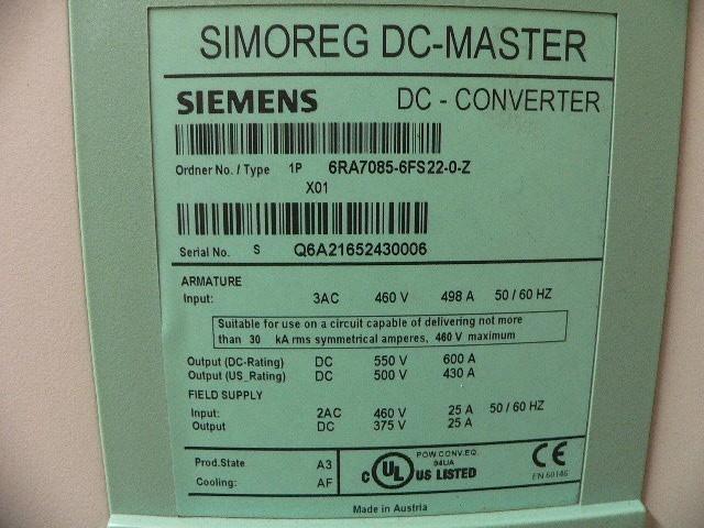 6RA7085-6FS22-0-Z 6RA70856FS220Z SIMOREG DC Master Converter