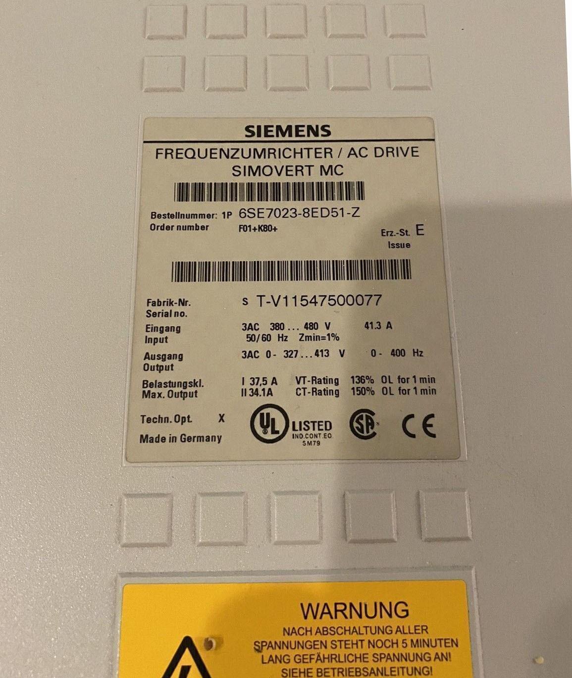 6SE7 023-8ED51-Z SIMOVERT MASTERDRIVES 6SE7023-8ED51-Z