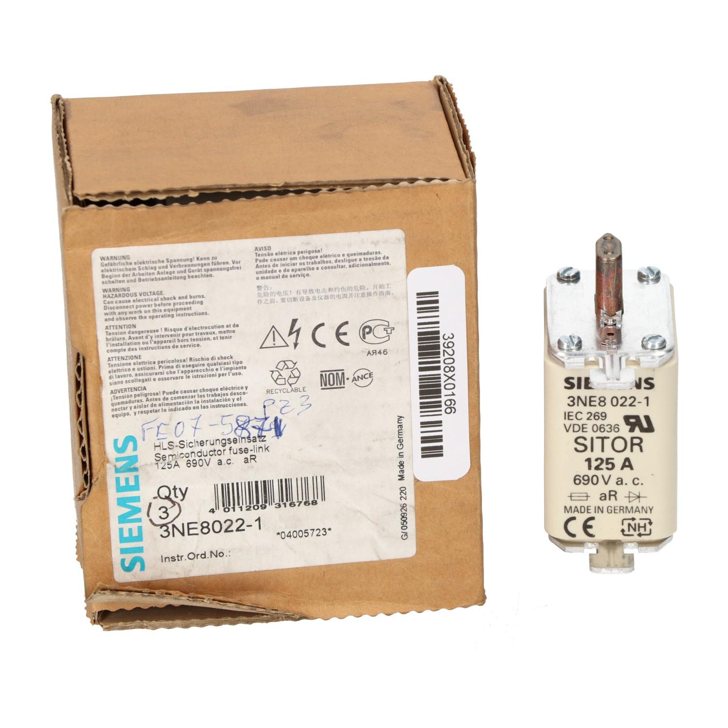 FUSE, 125A, 600V AC SZ 00
