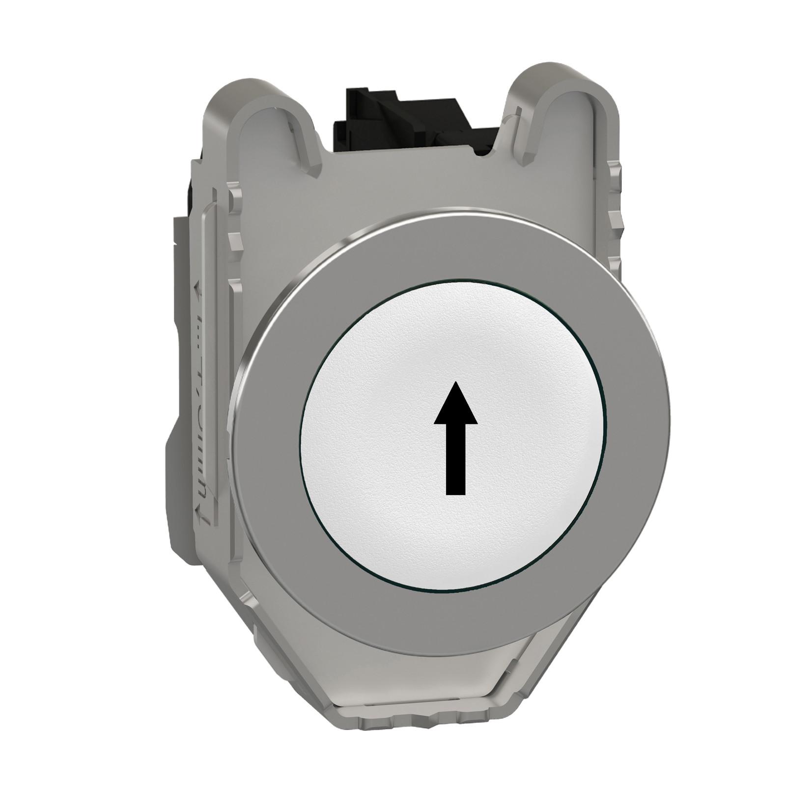 Push button flush mounted, Harmony XB4, metal, whit,e 30mm, spring return, marked UP ARROW, 1NO