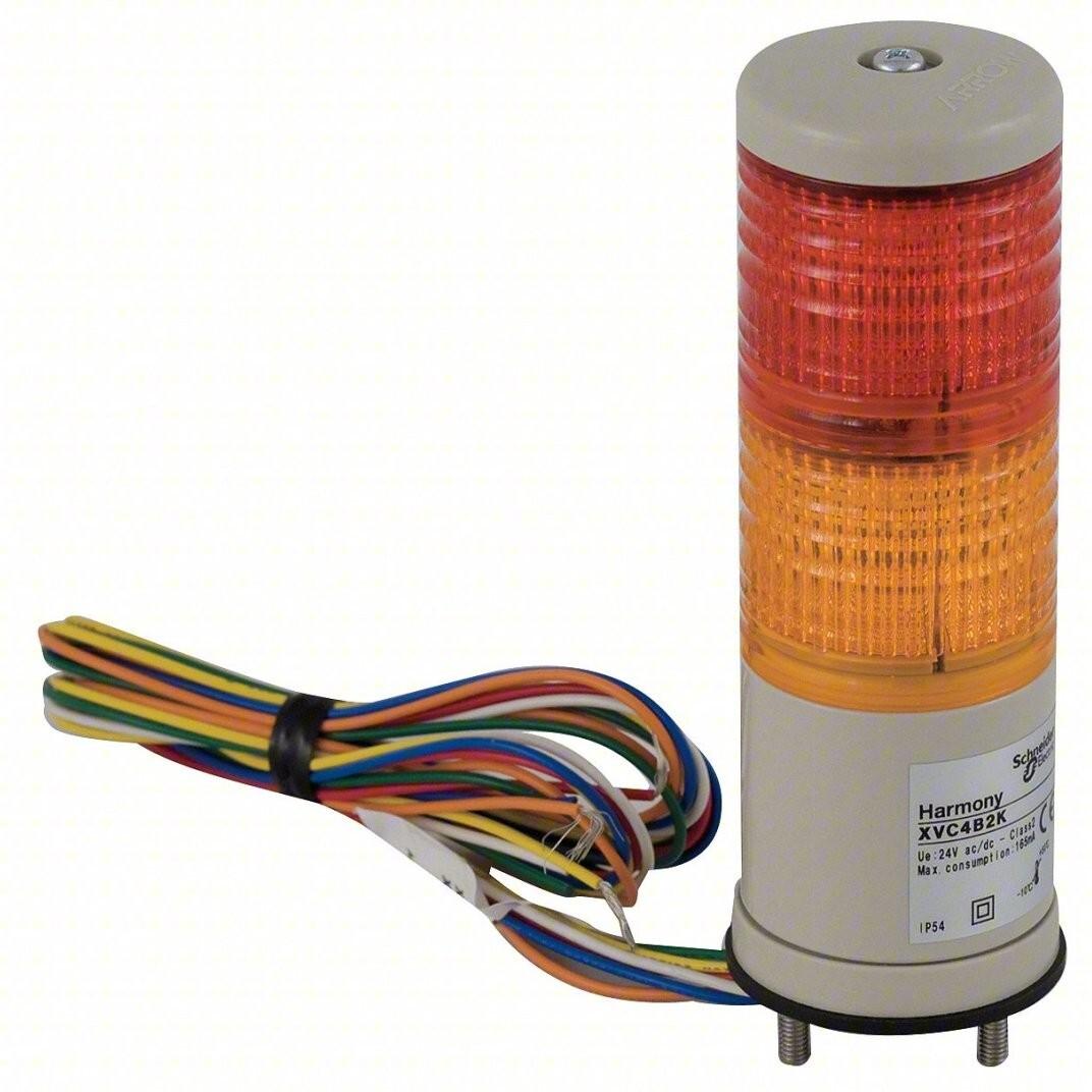 Monolithic precabled tower light, Harmony XVC, plastic, red orange, 40mm, tube mounting, steady, IP23, 24V AC DC