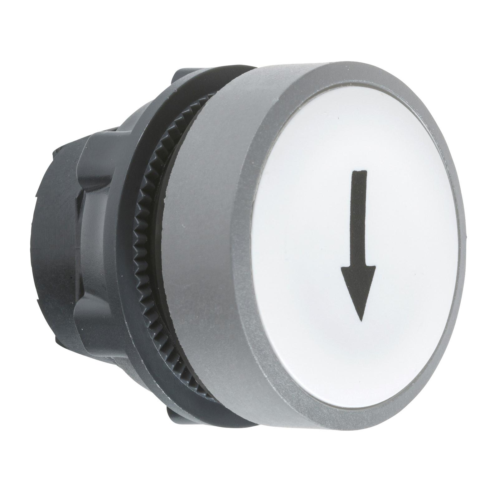 Push button head, Harmony XB5, plastic, flush, white, 22mm, spring return, marked UP ARROW, grey bezel