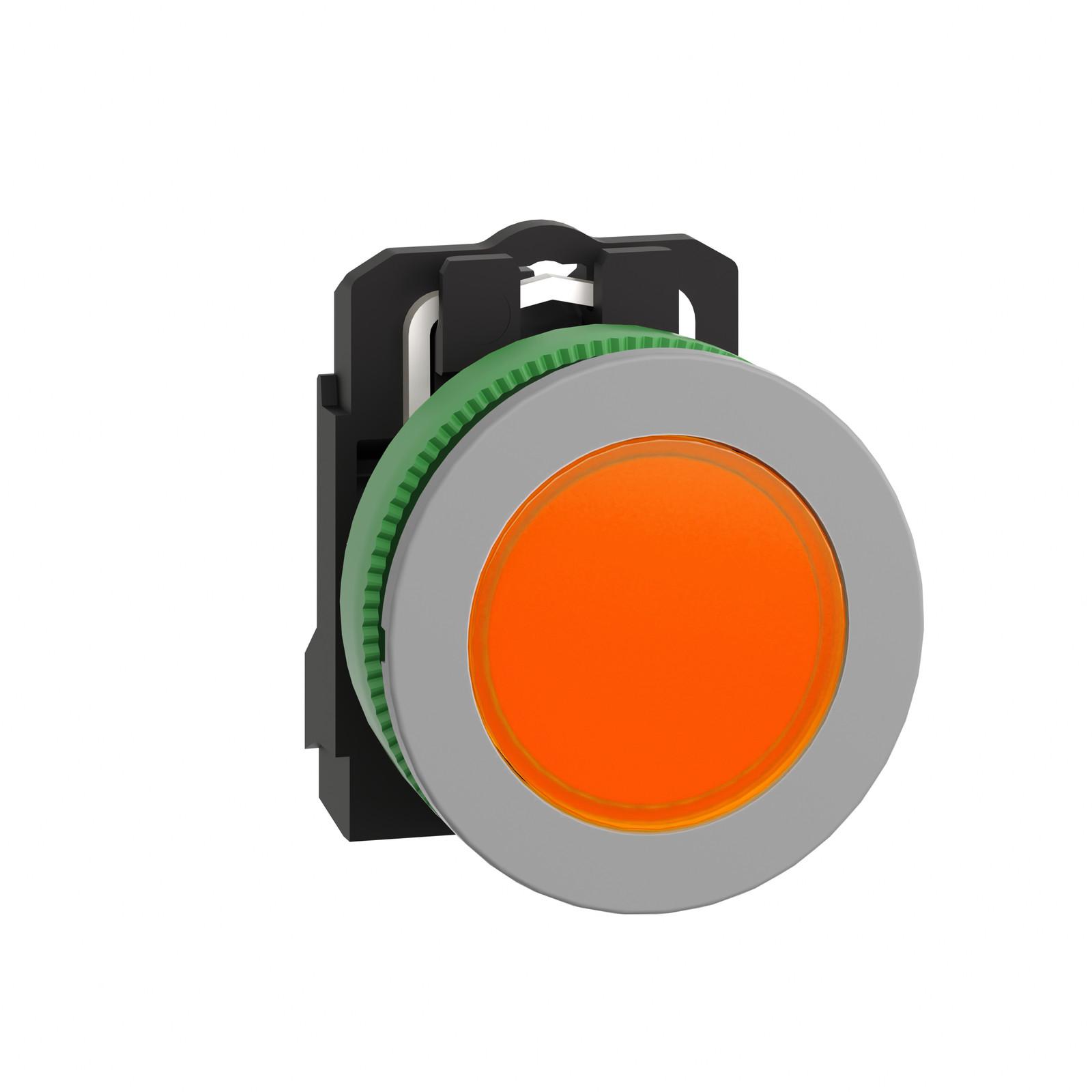 Pilot light, Harmony XB5, grey bezel, orange, universal LED, plain lens, screw clamp terminals, 24V