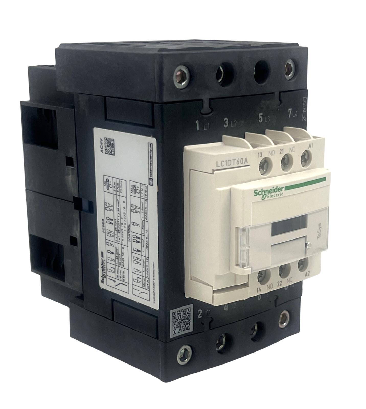 IEC contactor, TeSys Deca, nonreversing, 60A resistive, 4 pole, 4 NO, 277VAC 50/60Hz coil, open style
