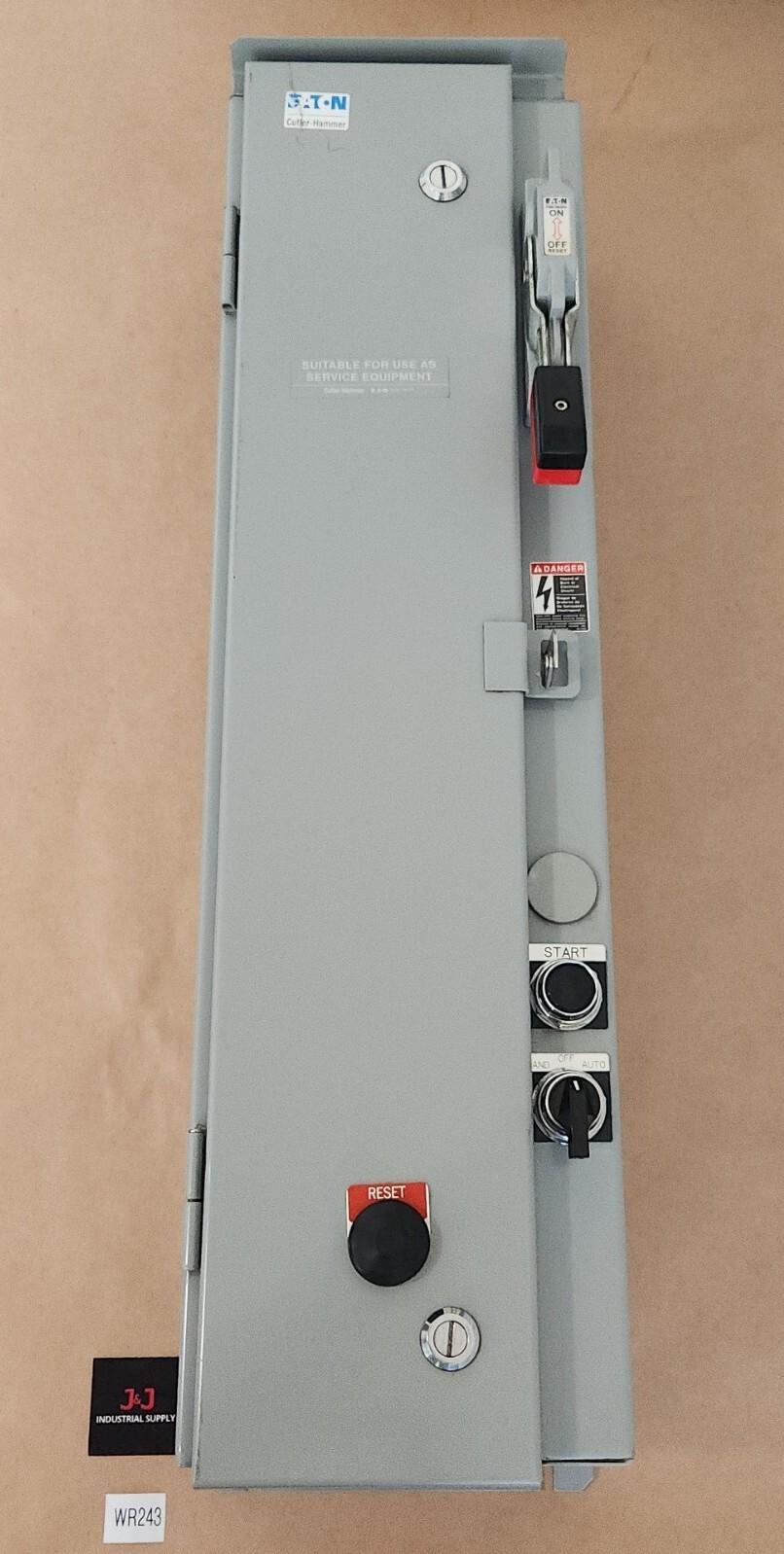 Eaton Freedom Industrial Pump Panel, Circuit breaker disconnect, NEMA 3R painted steel enclosure, 220V/50 Hz-240V/60 Hz coil, NEMA size 1, 30A breaker