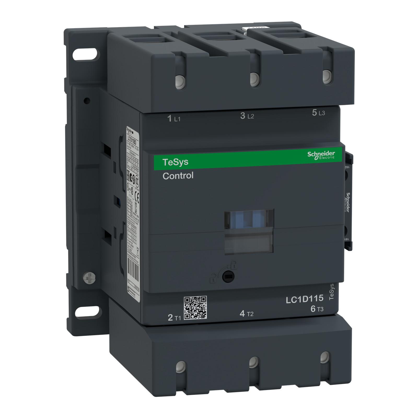 IEC contactor, TeSys Deca, nonreversing, 115A, 75HP at 480VAC, up to 100kA SCCR, 3 phase, 3 NO, 48VDC coil, open style