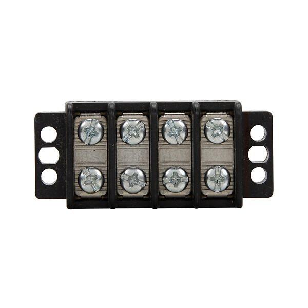 Eaton Bussmann TB200 series panel mount terminal block connector, Breakdown voltage 4800V, 300V, 30A, Double row, barrier, Three-pole, #6-32 TPI Screw, Screw, Black, Tin-plated brass terminal, Zinc-plated Steel philslot screw