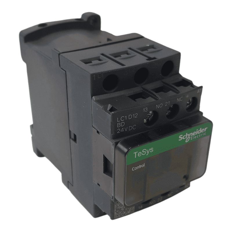 IEC contactor, TeSys Deca, nonreversing, 12A, 7.5HP at 480VAC, up to 100kA SCCR, 3 phase, 3 NO, 24VDC coil, open style