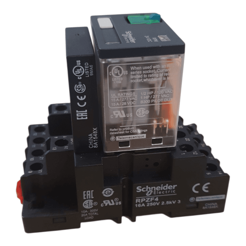 plug-in relay, Harmony electromechanical relays, 15A, 4CO, with LED, lockable test button, 24V DC