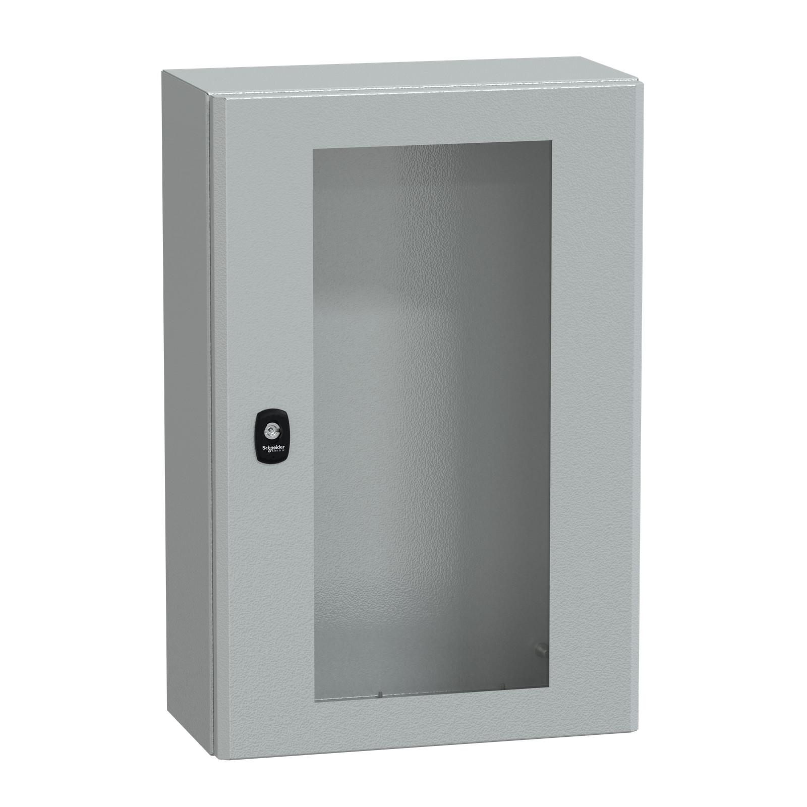 Wall mounted steel enclosure, Spacial S3D, transparent door, without mounting plate, 600x400x200mm, IP66, IK08