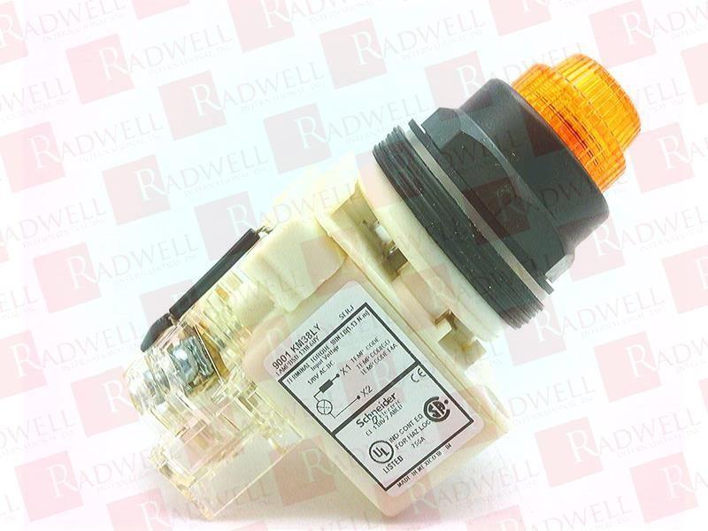 Push-to-test pilot light, Harmony 9001SK, plastic, polycarbonate, fresnel lens, amber, 30mm, LED yellow, 120V