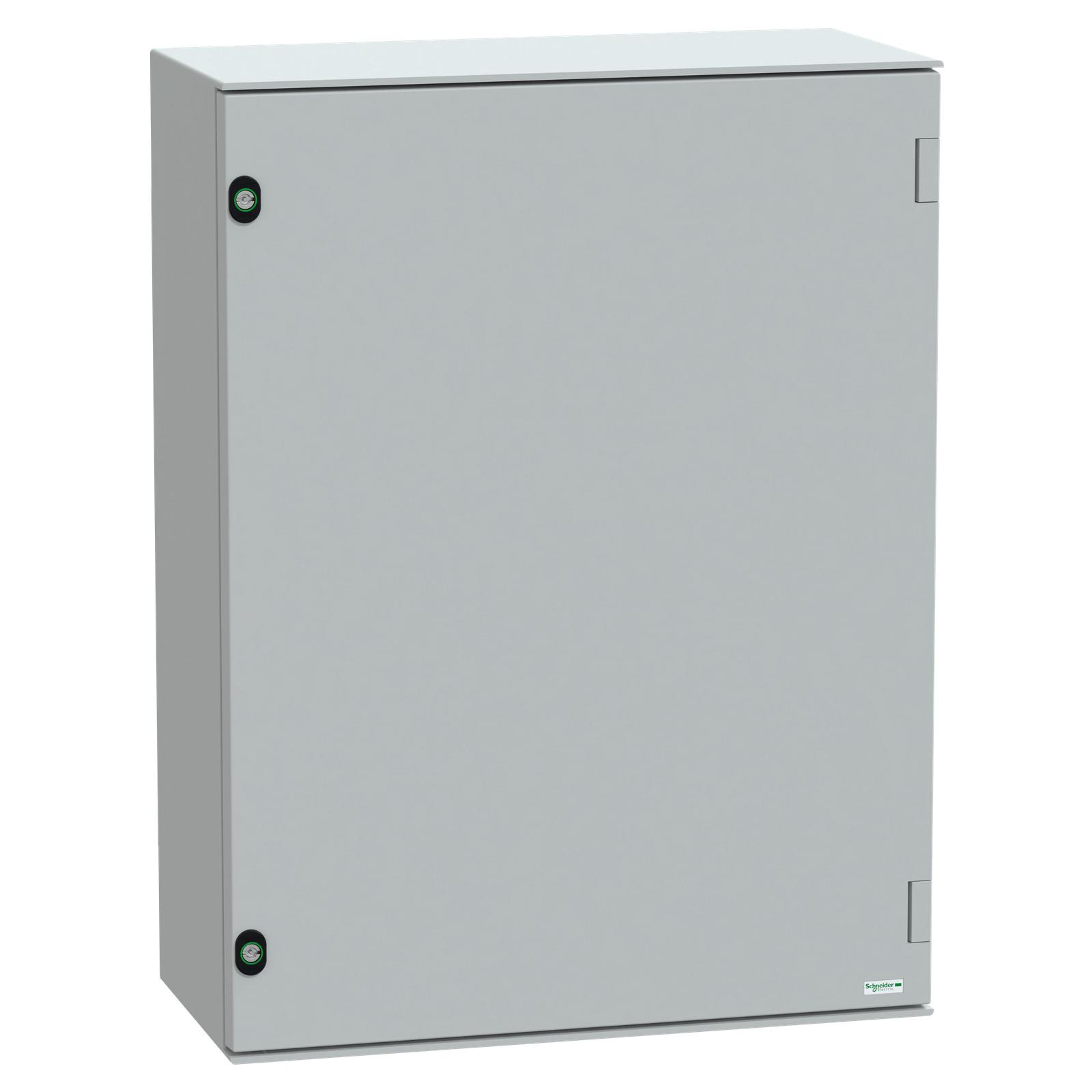 Wall mounted polyester enclosure, Thalassa PLM, plain door, with bakelite plate, 847x636x300mm, IP66, IK10, RAL 7035