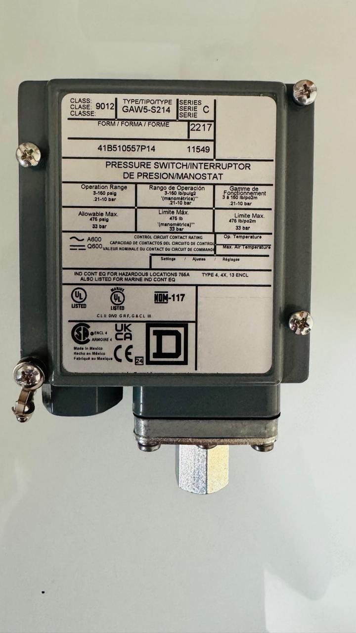 industrial pressure switch, 9012G, adjustable scale, 2 thresholds, 3.0 to 150 psig
