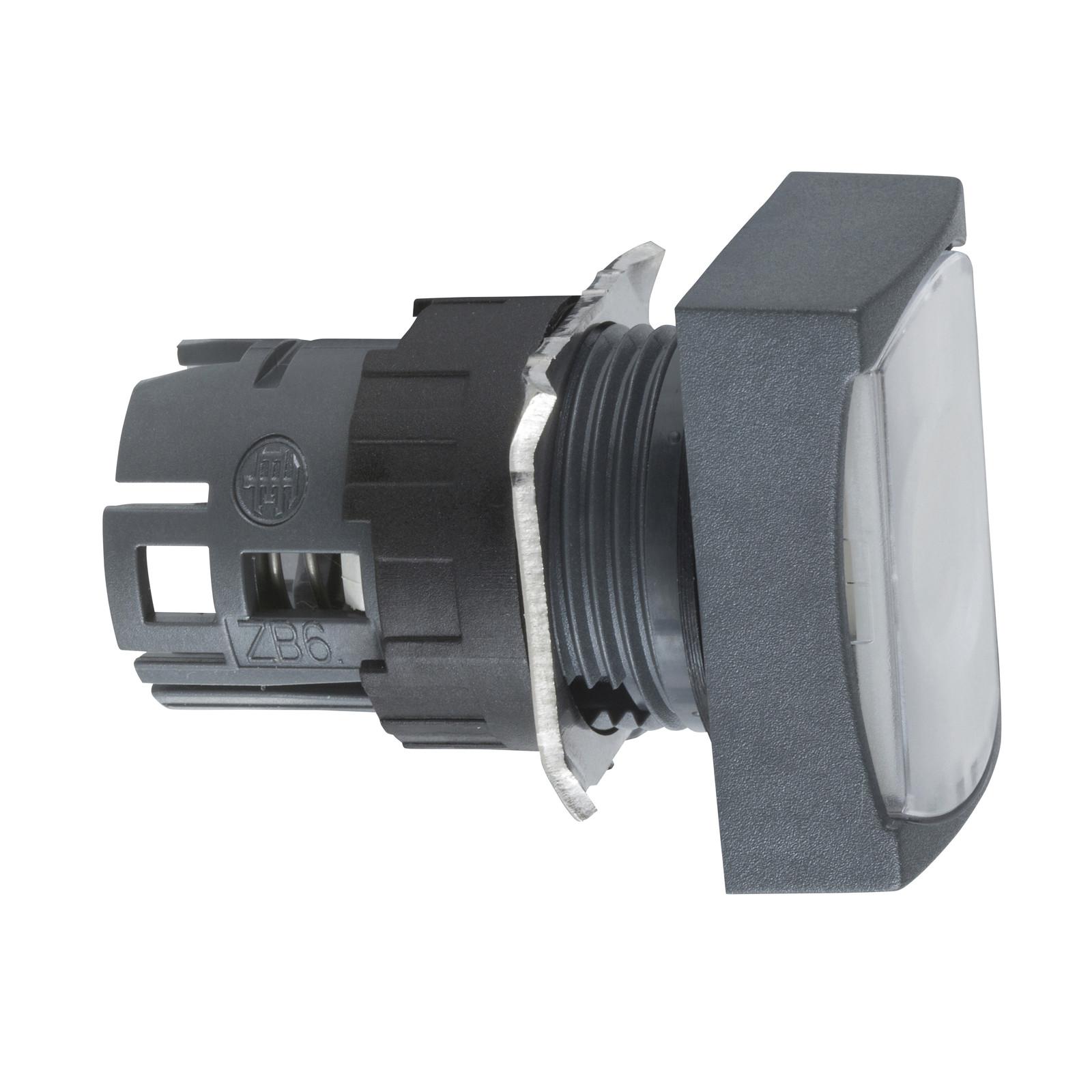 Head for illuminated push button, Harmony XB6, white rectangular flush, 16mm, integral LED, latching, unmarked