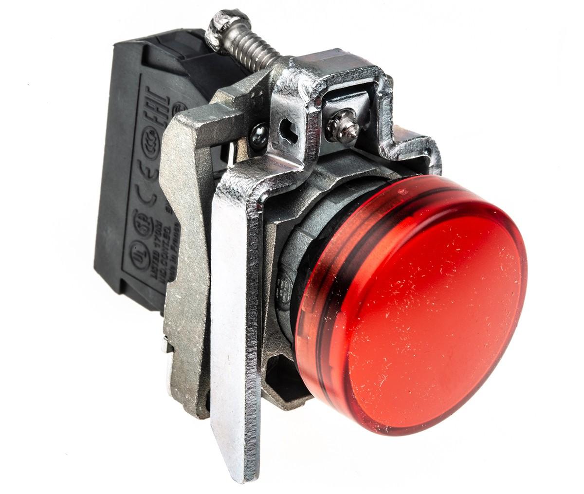 Pilot light, Harmony XB4,metal, red, 22mm, universal LED, plain lens, 230...240V AC