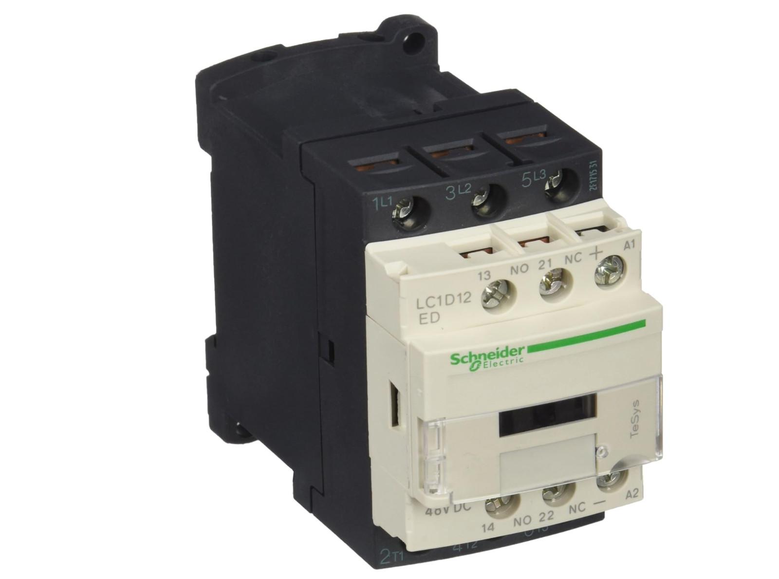 IEC contactor, TeSys Deca, nonreversing, 12A, 7.5HP at 480VAC, up to 100kA SCCR, 3 phase, 3 NO, 48VDC coil, open style