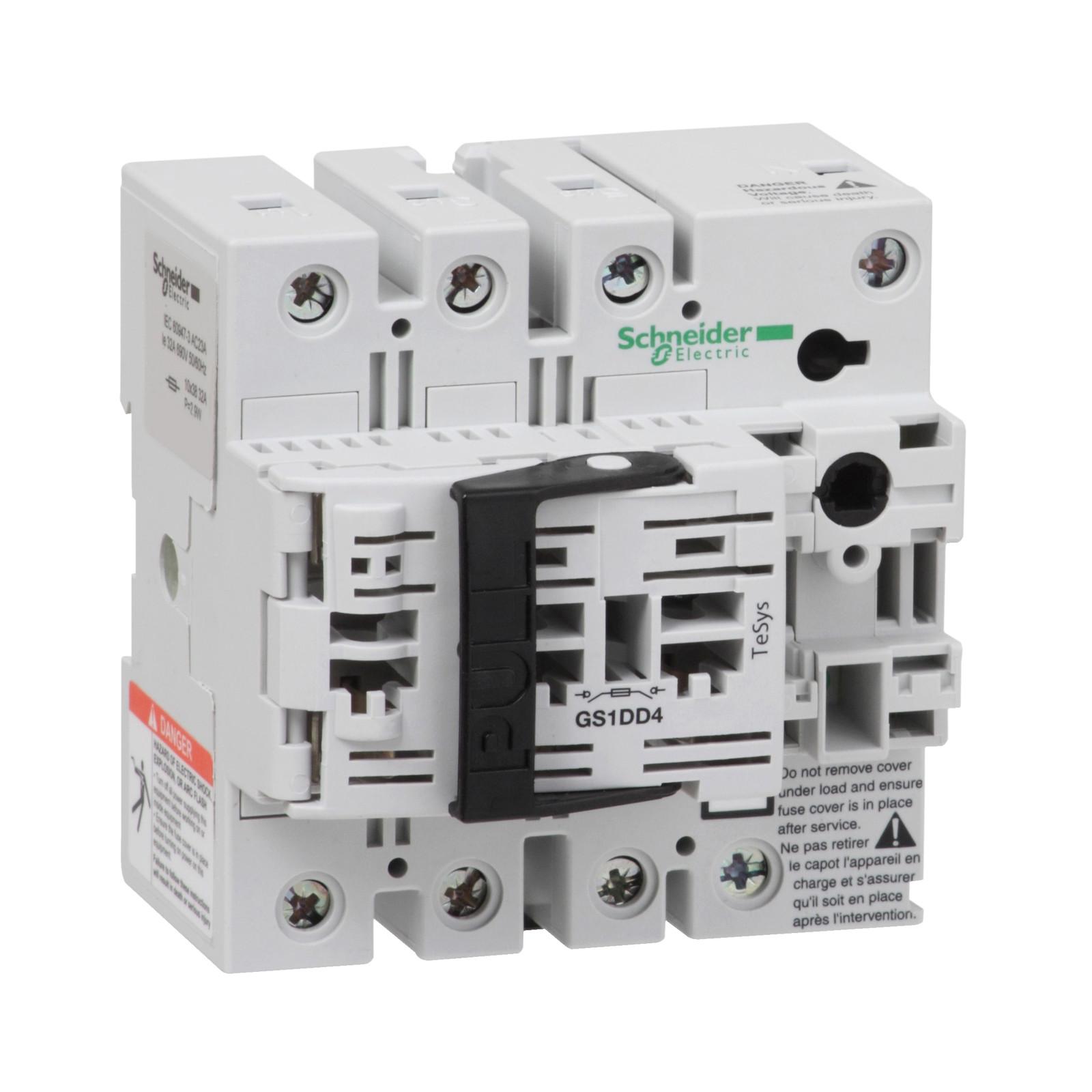 Switch disconnector fuse, TeSys GS, 3P + N, 4NO, 32A, fuse type NFC, size 10x38mm