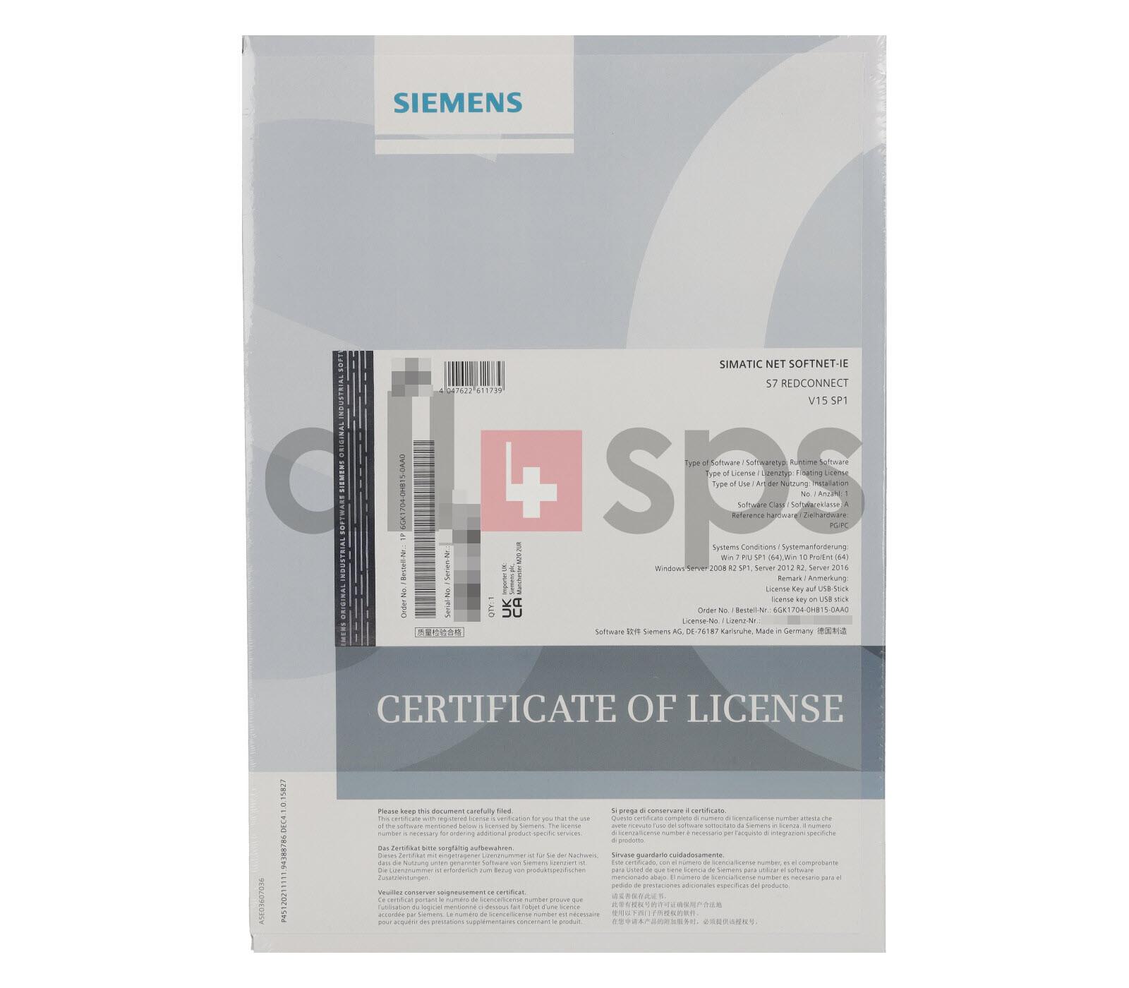 SIMATIC SOFTNET-IE S7 REDCONNECT V15 SP1 6GK1704-0HB15-0AA0 NS)