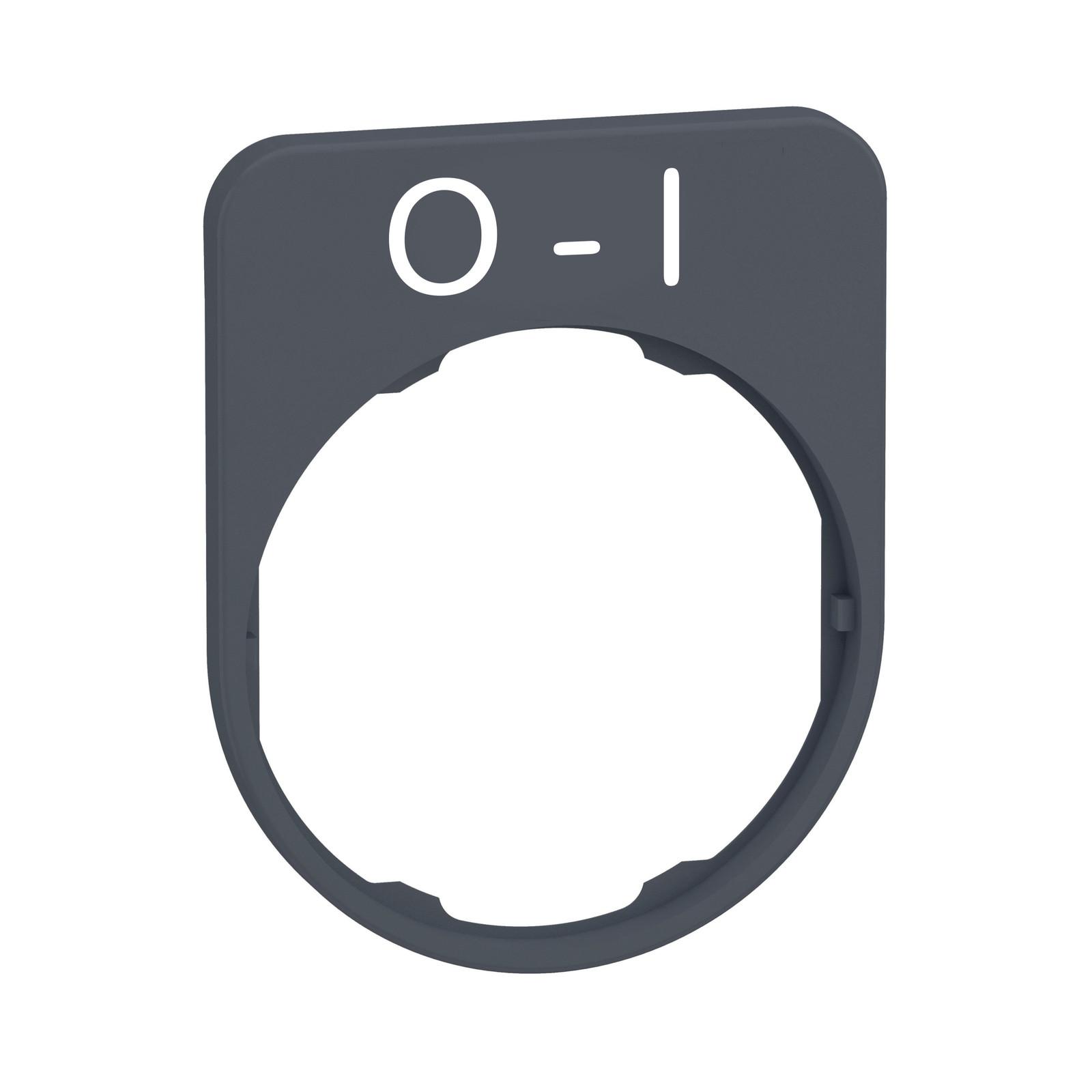 Legend plate, Harmony XB5, 40 x 50mm, for flush mounted heads, grey bezel, white marked O-I