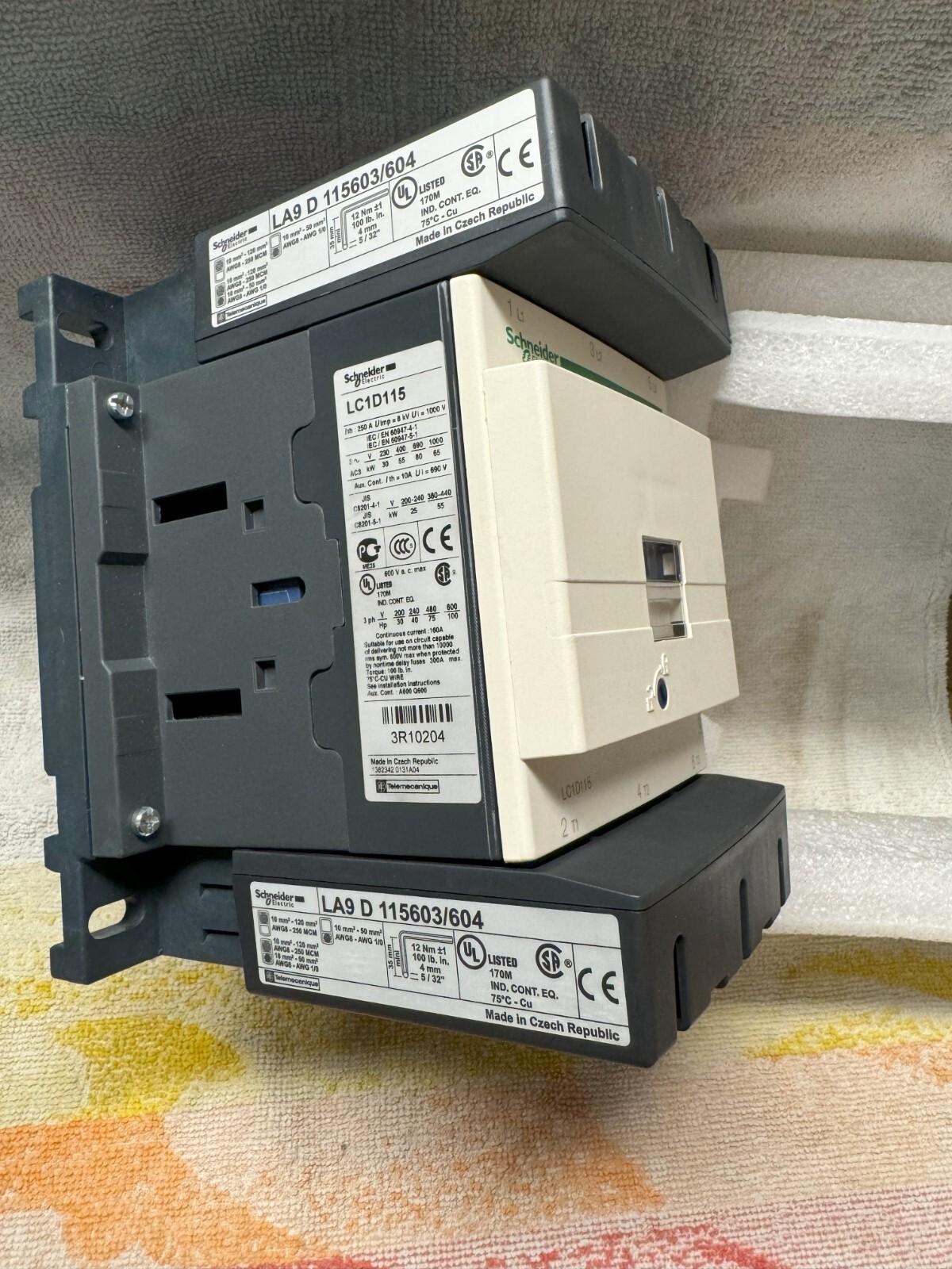 IEC contactor, TeSys Deca, nonreversing, 115A, 75HP at 480VAC, up to 100kA SCCR, 3 phase, 3 NO, 220VAC 50/60Hz coil, open