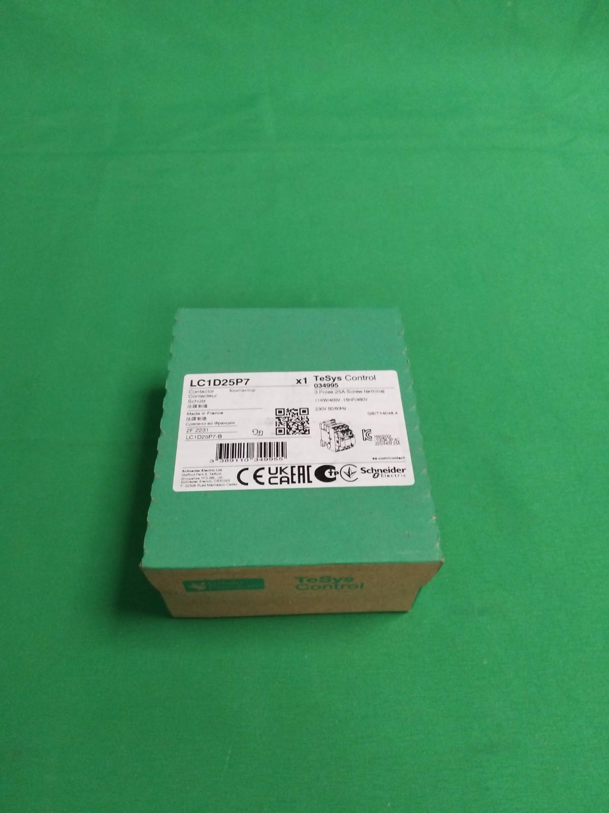 IEC contactor, TeSys Deca, nonreversing, 25A, 15HP at 480VAC, up to 100kA SCCR, 3 phase, 3 NO, 230VAC 50/60Hz coil, open