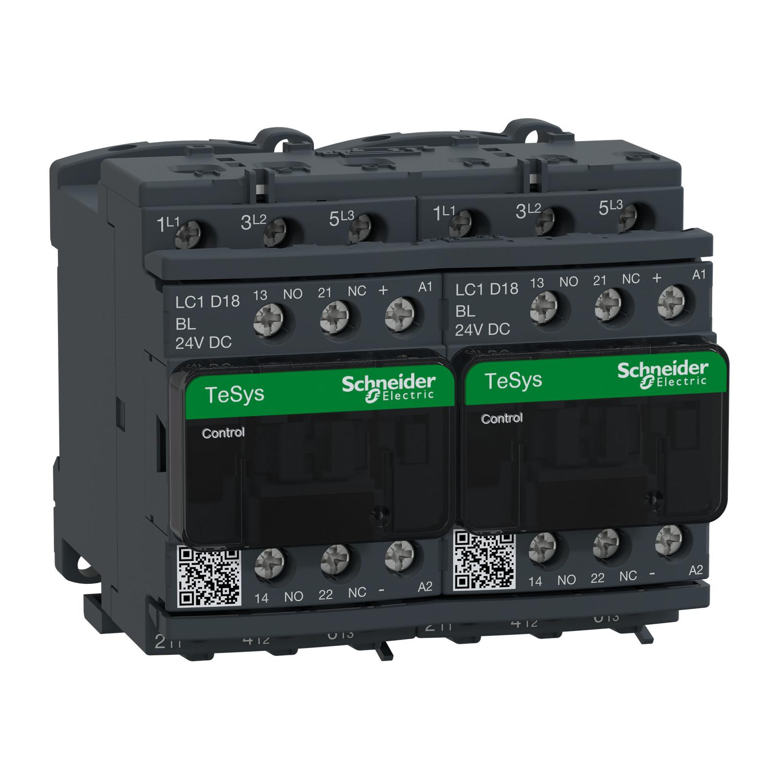 TeSys Deca reversing contactor - 3P(3 NO) - AC-3 - <= 440 V 18 A - 24 V DC coil
