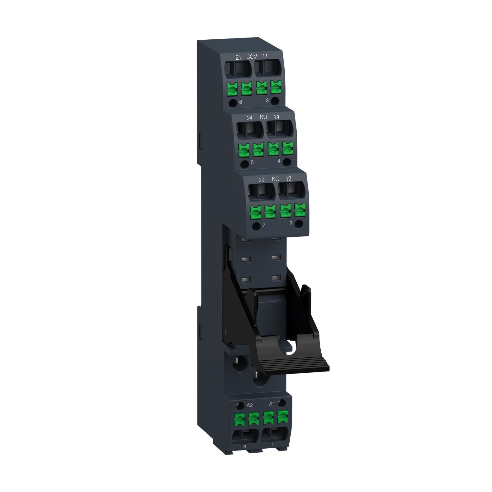 Push in socket with clamp, Harmony Electromechanical Relays, for RSB1A160 RSB2A080 relays, 10A, push in terminals, separate contact