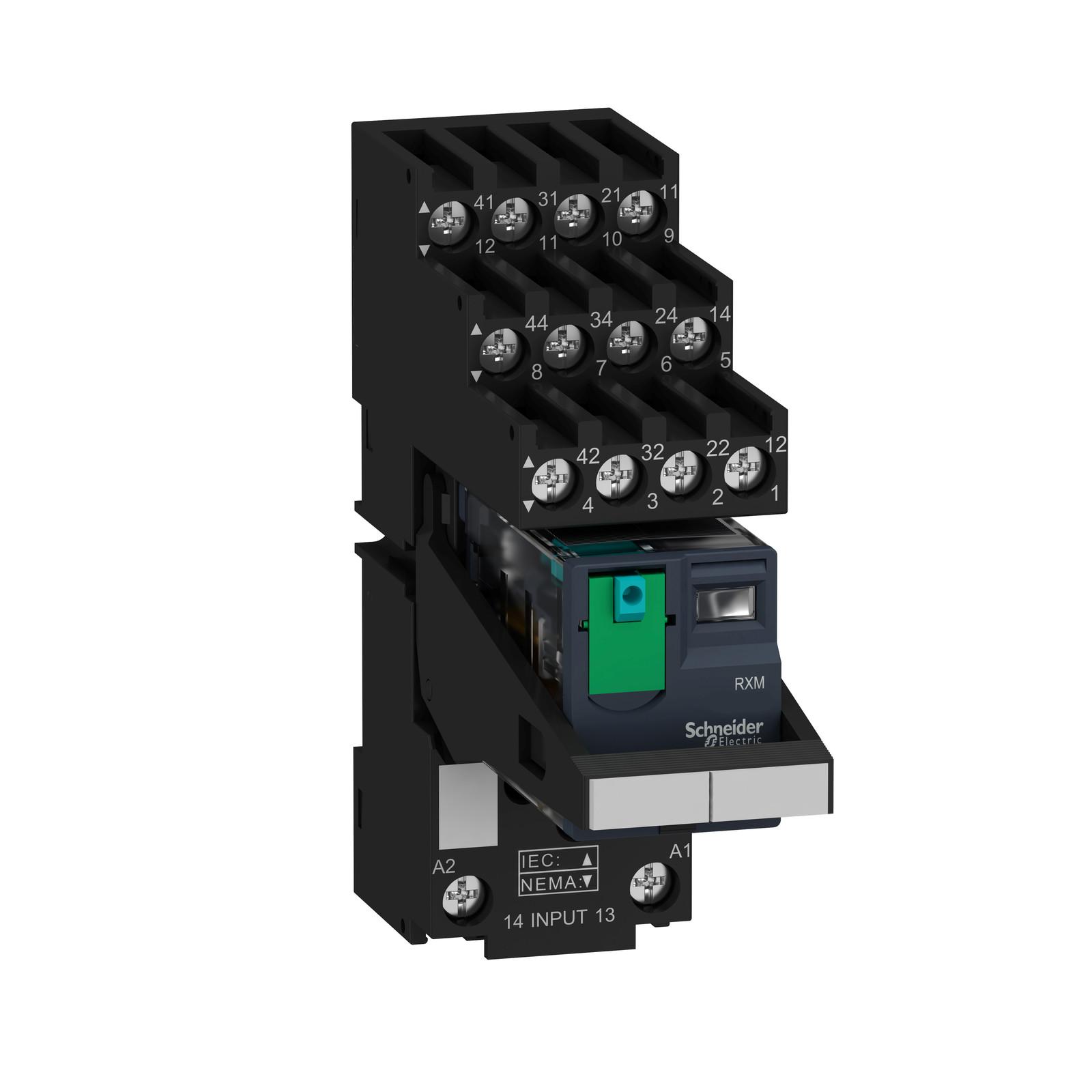 miniature, Harmony Electromechanical Relays, 6A, 4CO, with LED, with lockable test button, separate terminals socket, 24V DC