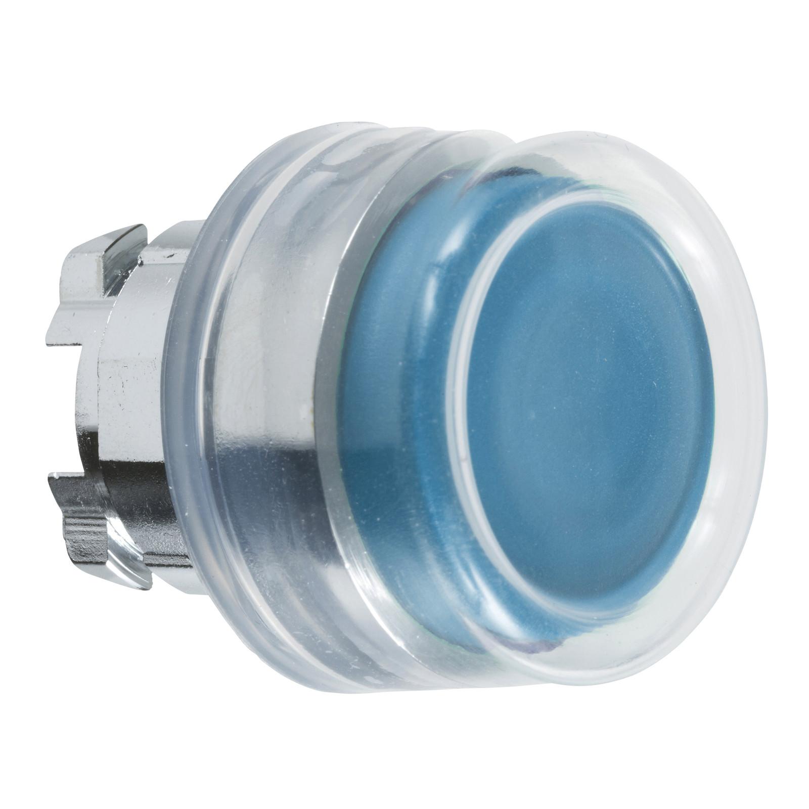 Head for non illuminated push button, Harmony XB4, blue flush, 22mm, spring return, clear boot, unmarked